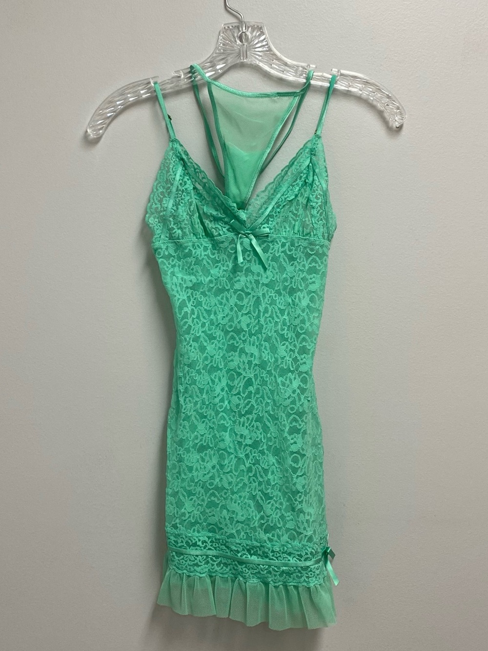 Victorias Secret Mint Green Lace lingerie with matching thong size small